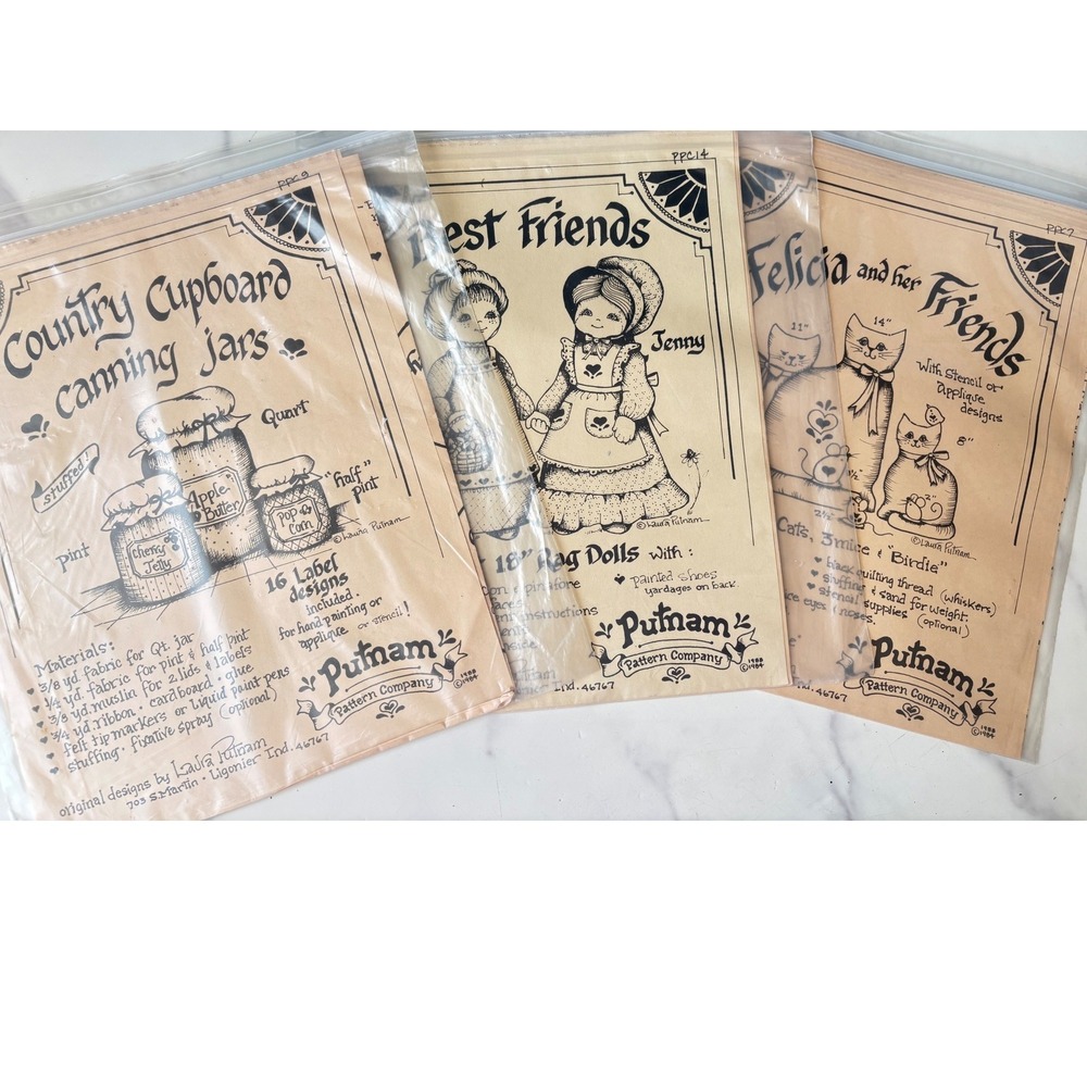 Vintage Putnam Pattern Co Laura Putnam Sewing Patterns Lot Rag Dolls Cats Jars